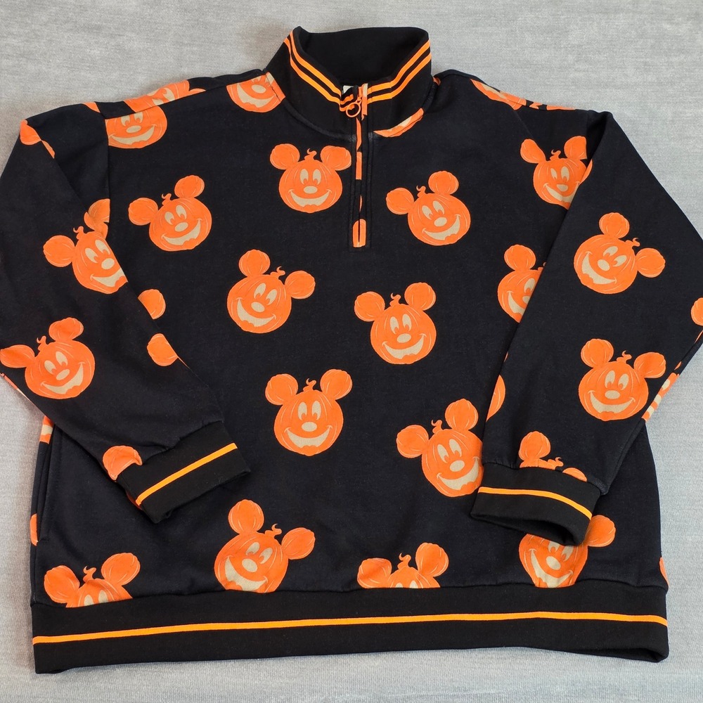 Disney Parks Her Universe Pullover Women XL Mickey Pumpkin Halloween 1/4 Zip NWT